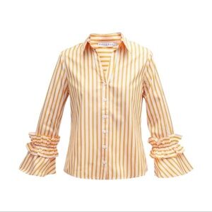 Harshman Selina Shirt Marigold Orange White Stripes Cotton Blouse Top Small NWT